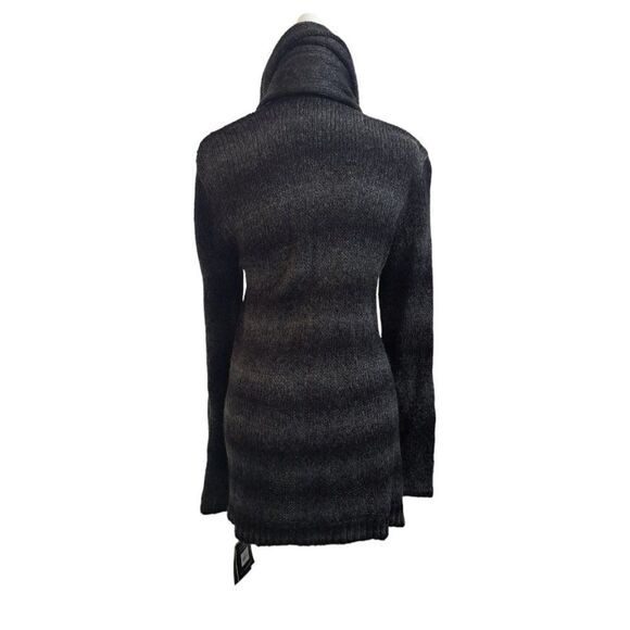 Elie Tahari Woman's Knit Open Cardigan Removable Scarf Grey Black Long Sleeves L - Picture 4 of 10
